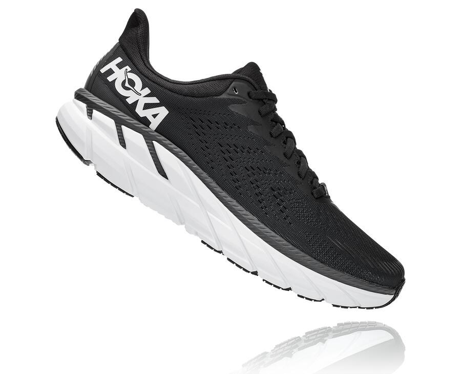 Running Shoes Mens - Hoka One One Clifton 7 - Black/White - HXIEJVT-59